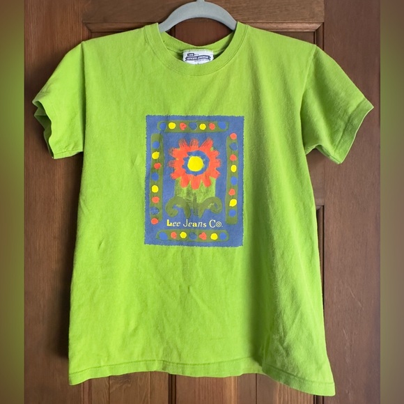 1990s Vintage Lee Jeans Girl’s Flower T-Shirt Size L Made in USA - Picture 1 of 5